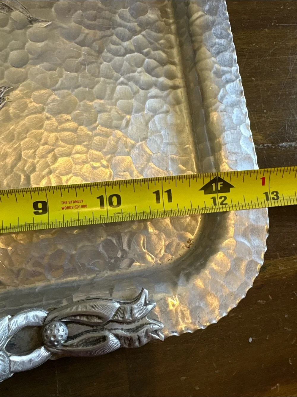 Vintage Rodney Kent Hammered Aluminum Tulip Serving Tray Hand Wrought Embossed